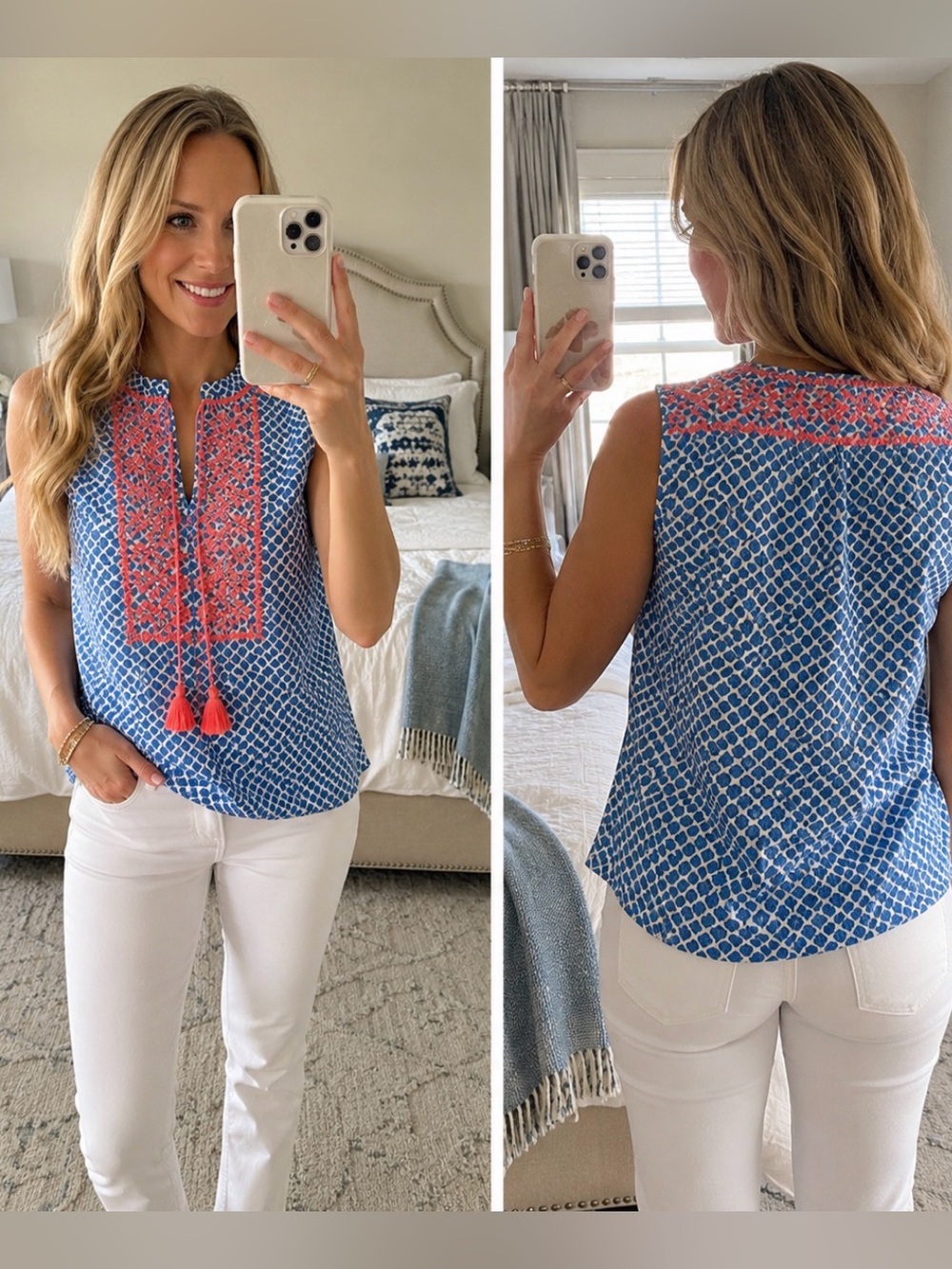 J.Crew Embroidered Tassel Top 4 Coastal Preppy Resort Boho Cotton - Picture 9 of 9